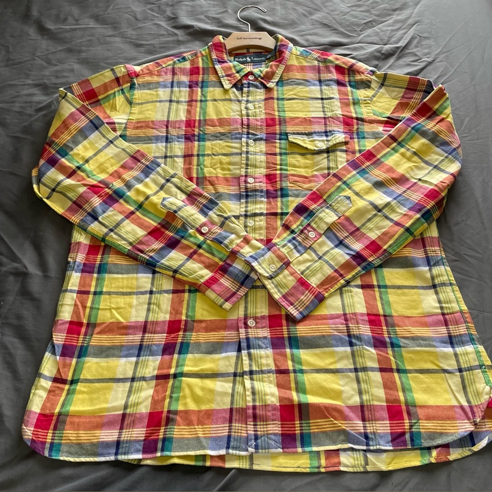 Ralph Lauren Button Down Shirt Men’s Large Multicolored Plaid Loud Golf Preppy